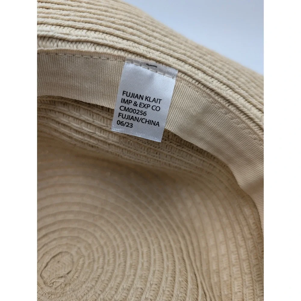 Tommy Bahama Sun Hat Girls OS Tan Lemon Print Bow Wide Brim Straw‎ CM00256